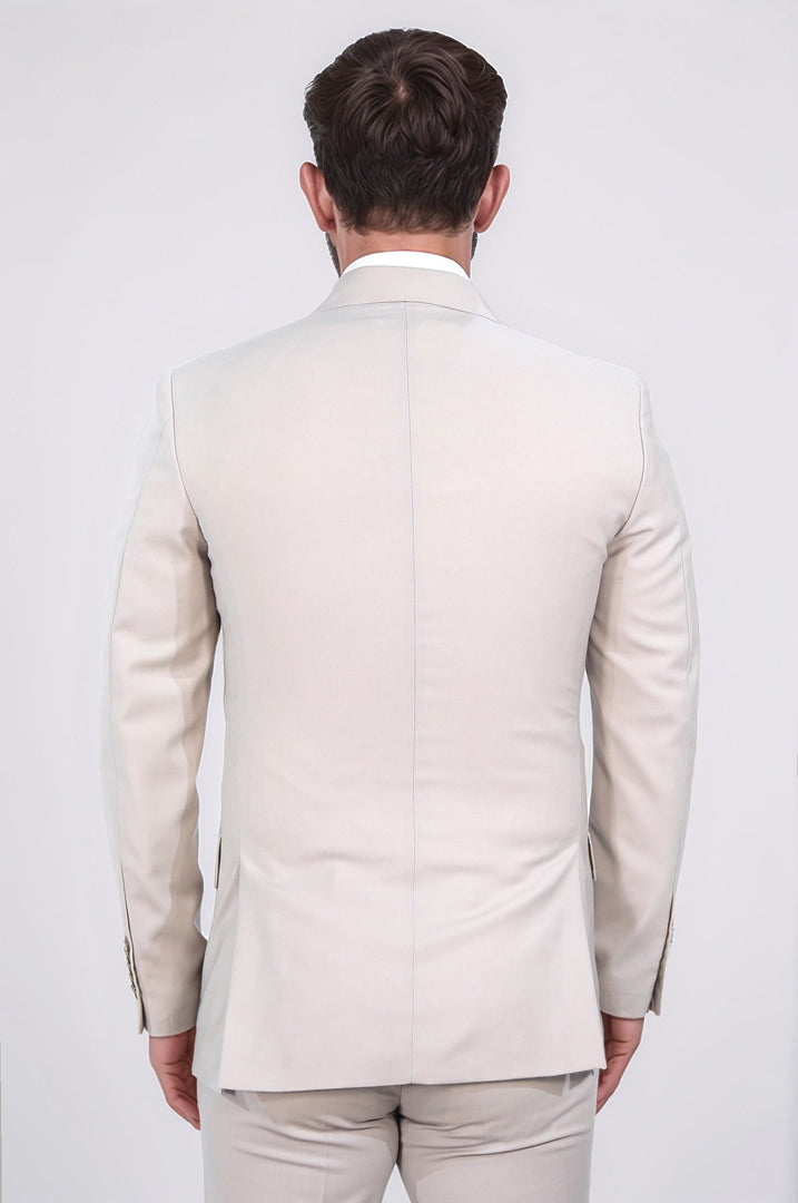 Slim fit sivri yaka kruvaze bej takım elbise 