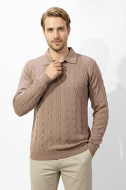 saç örgü bej triko kazak 