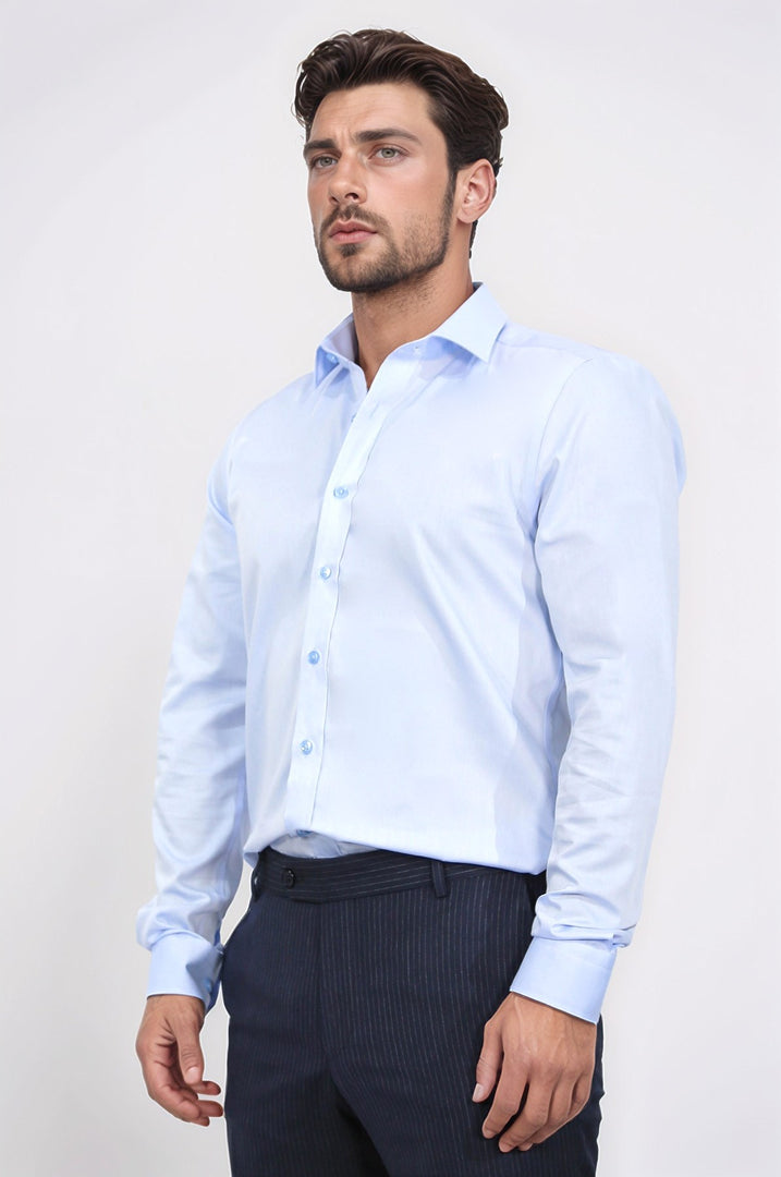 slim fit non-ıron mavi gömlek 