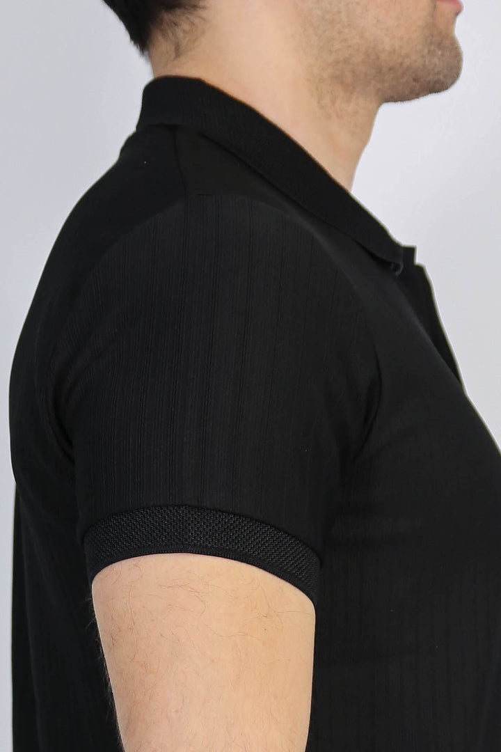 VELVARDE ÇİZGİLİ POLO YAKA TSHIRT SİYAH (1895)