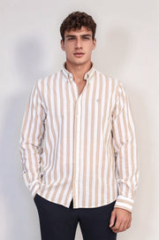 VELVARDE KETEN ÇİZGİLİ GÖMLEK KAHVE