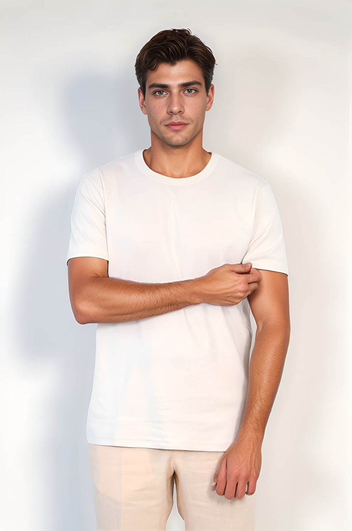 VELVARDE DÜZ BİSİKLET YAKA TSHIRT KREM (1881)