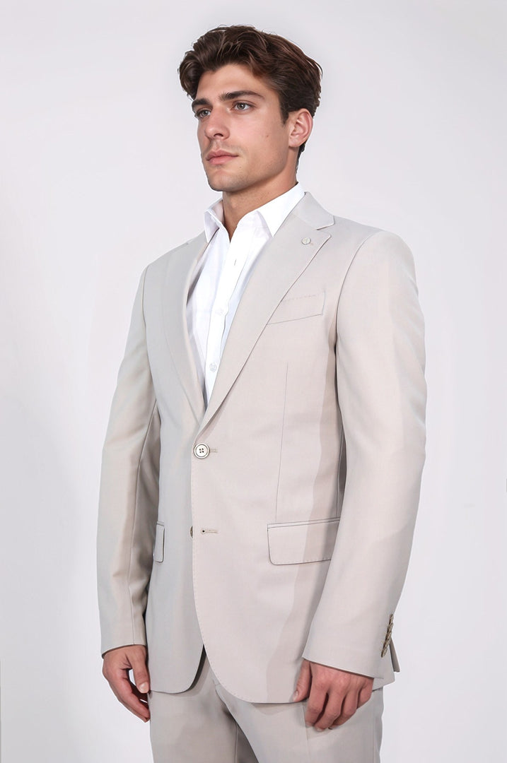 Slim fit mono yaka bej  takım elbise 