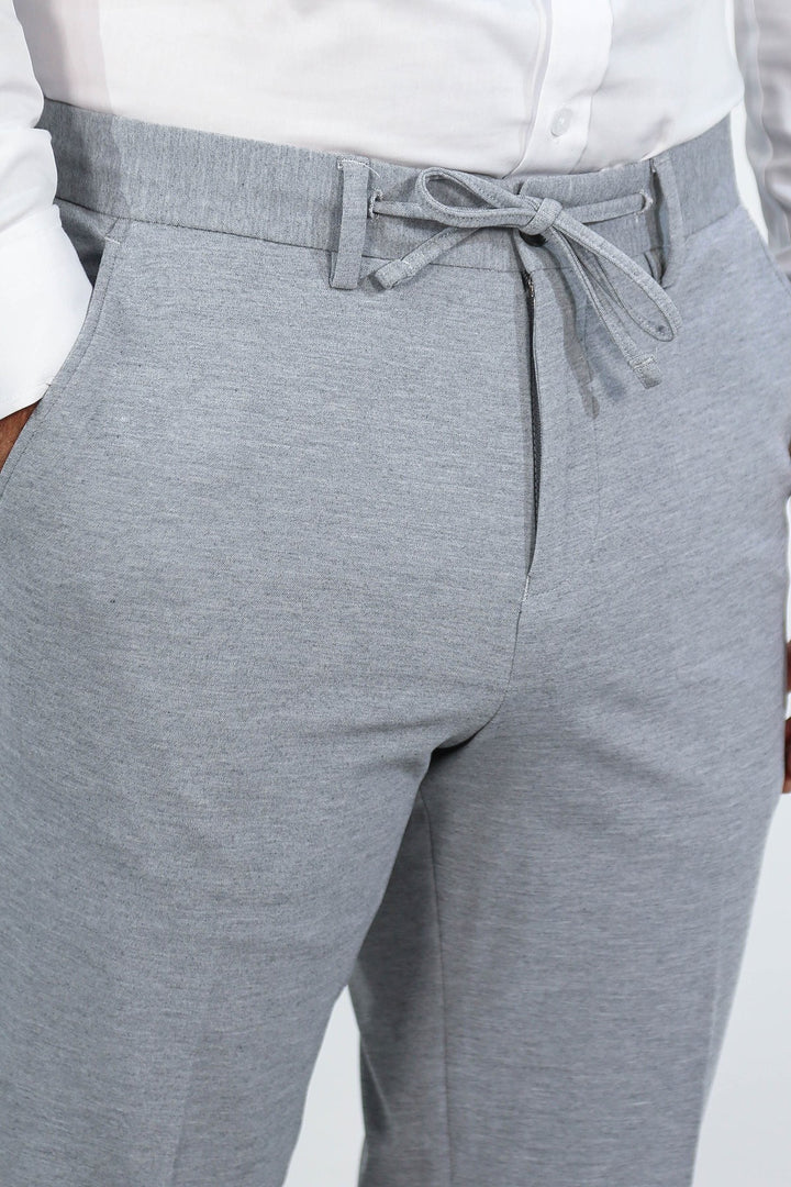 hafif dokulu kendinden kemerli gri jogger tek pantolon 