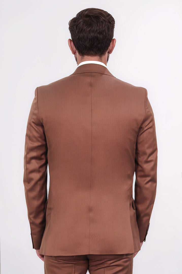 Slim fit mono yaka kiremit yünlü takım elbise 