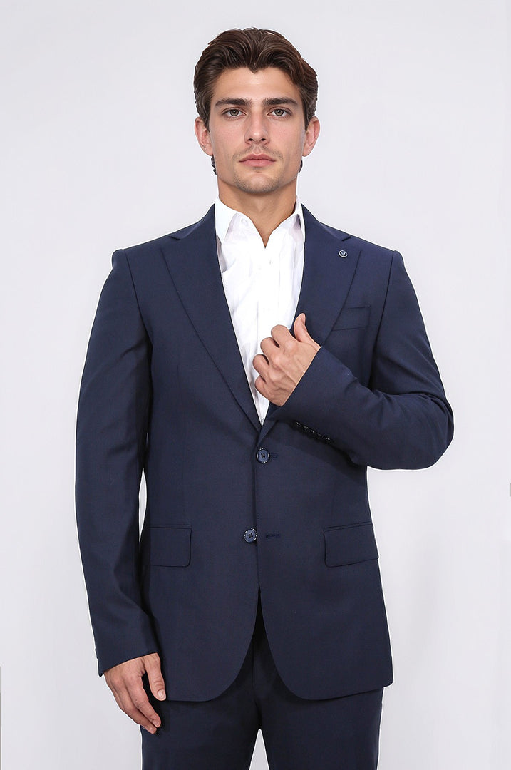Slim fit mono yaka lacivert takım elbise 