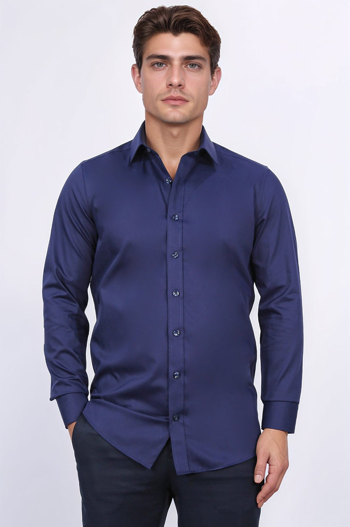 slim fit non-ıron lacivert gömlek 