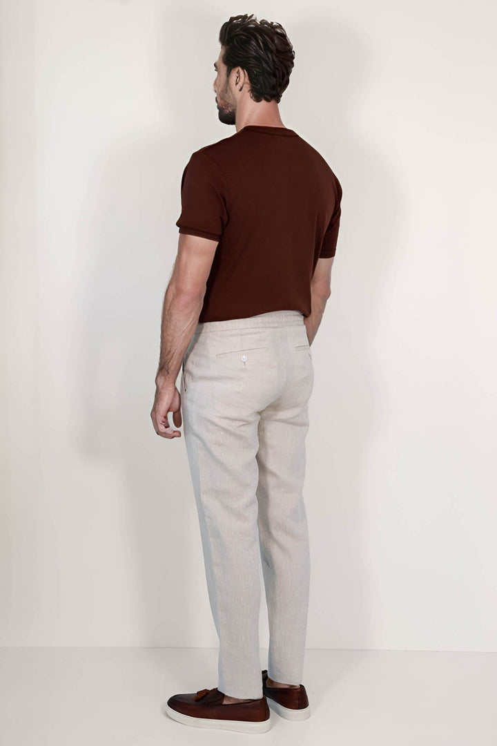 VELVARDE KETEN JOGGER+İPLİ LASTLİKLİ PANTOLON BEJ