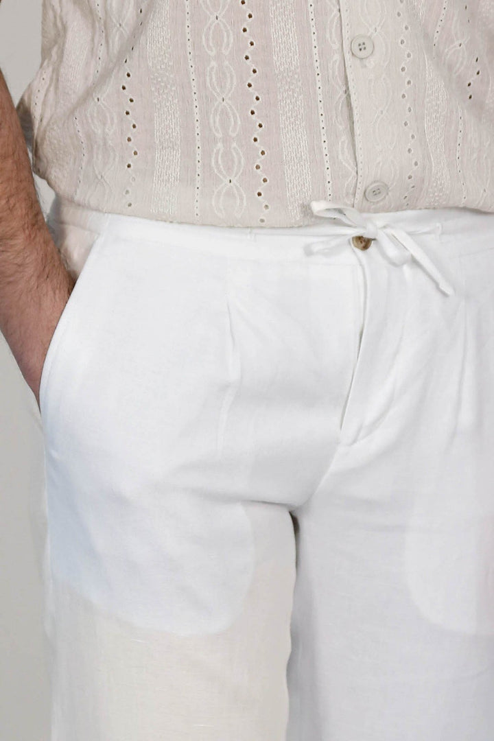 VELVARDE KETEN JOGGER+İPLİ LASTLİKLİ PANT. BEYAZ