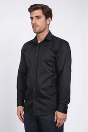 slim fit saten italyan yaka siyah gömlek 