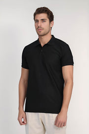 VELVARDE ÇİZGİLİ POLO YAKA TSHIRT SİYAH (1895)