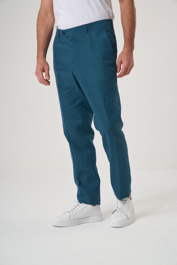 KETEN SLIM PANTOLON KOYU MAVİ