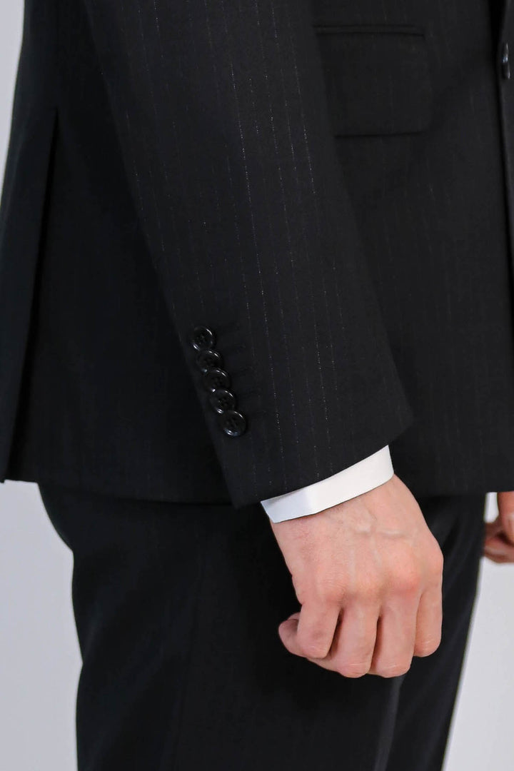 VELVARDE ÇİZGİLİ KRUVAZE TAKIM ELBİSE LACİVERT