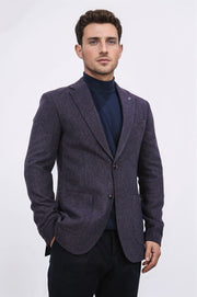Slim fit mono yaka mor astarsız yünlü tek ceket 