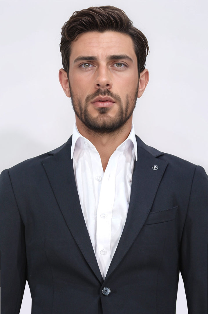 Comfort fit bi-strech hafif dokulu siyah astarsız tek ceket 