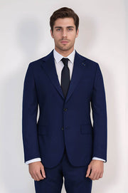 VELVARDE/YÜNLÜ MONO YAKA SLİM TAKIM ELBİSE NAVY  