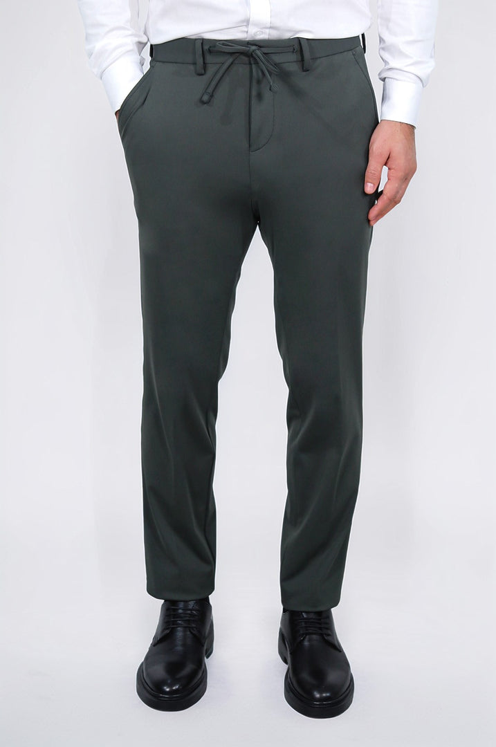 hafif dokulu kendinden kemerli bej jogger tek pantolon 