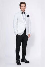 Slim fit saten şal yaka beyaz damatlık