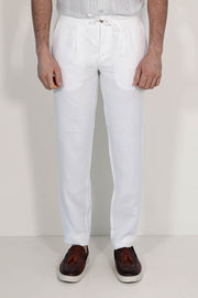 VELVARDE KETEN JOGGER+İPLİ LASTLİKLİ PANT. BEYAZ