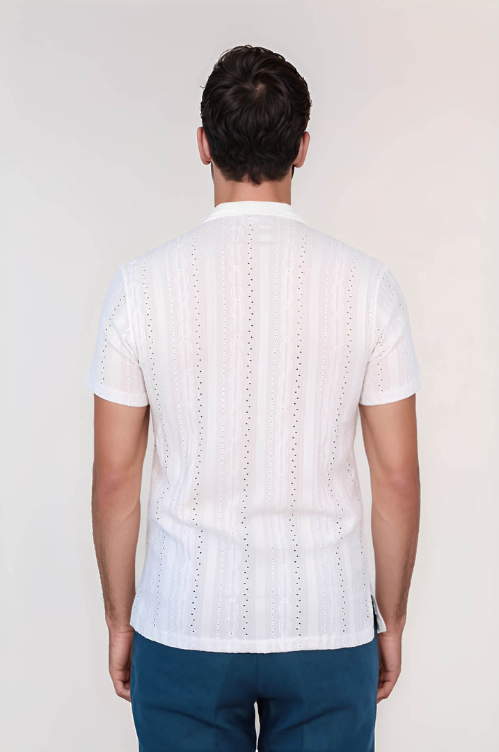 VELVARDE DELİKLİ DÜĞMELİ TSHIRT BEYAZ