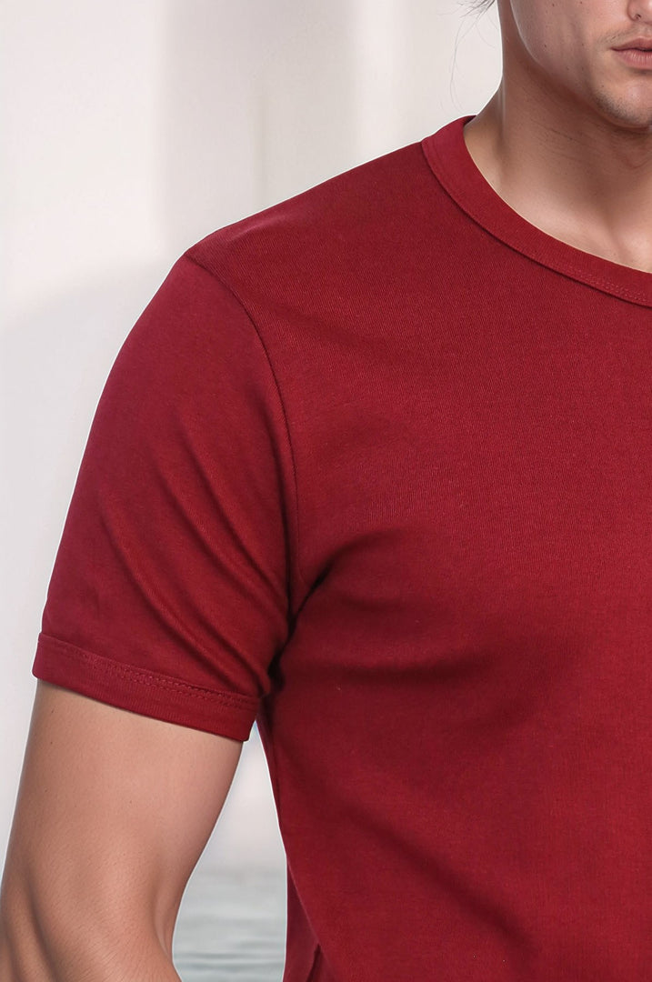 VELVARDE DÜZ BİSİKLET YAKA TSHIRT KİREMİT (1881)