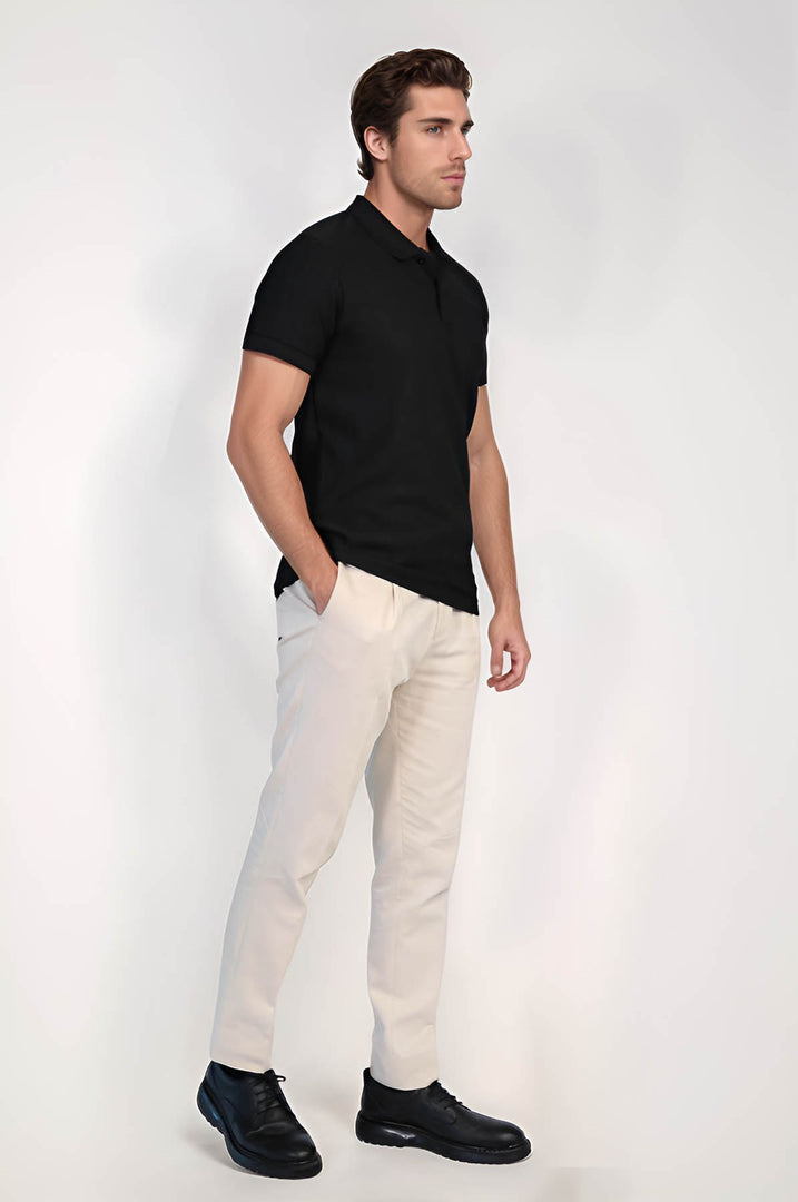 VELVARDE ÇİZGİLİ POLO YAKA TSHIRT SİYAH (1895)