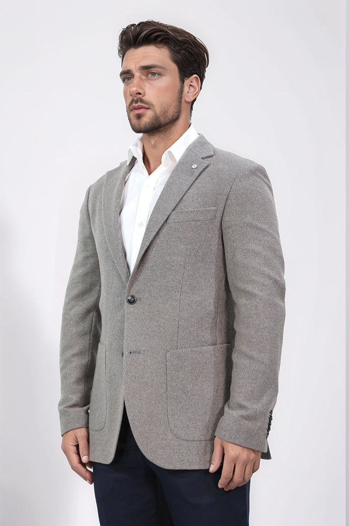 slim fit mono yaka kahverengi astarsız tek ceket 