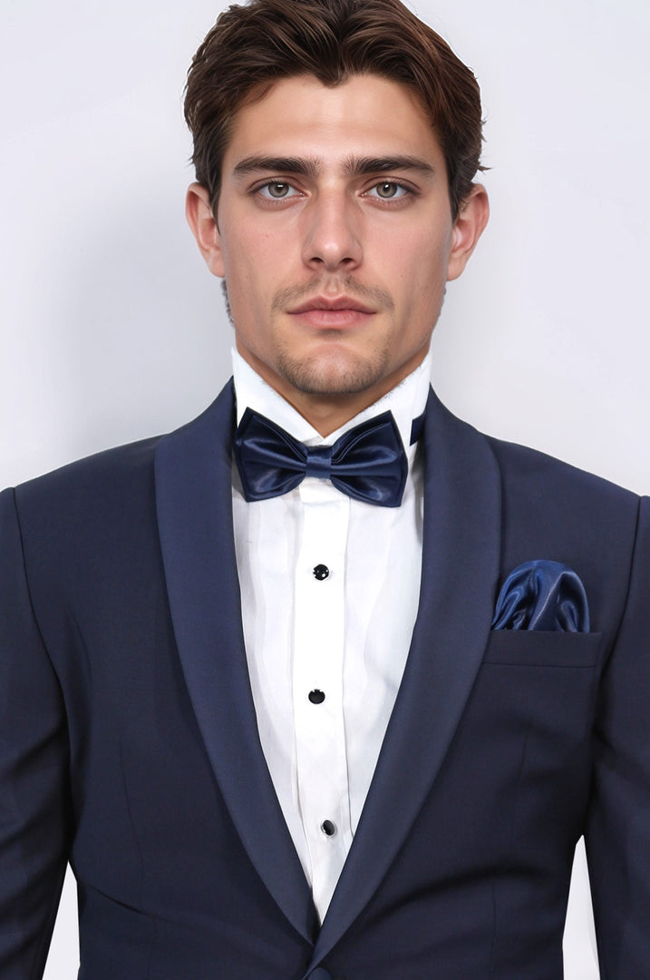 Slim fit şal yaka lacivert yünlü damatlık 