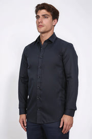 slim fit non-ıron twıll siyah gömlek 