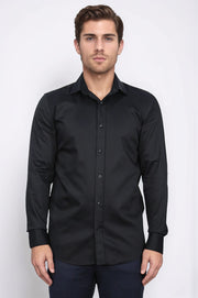 slim fit saten italyan yaka siyah gömlek 