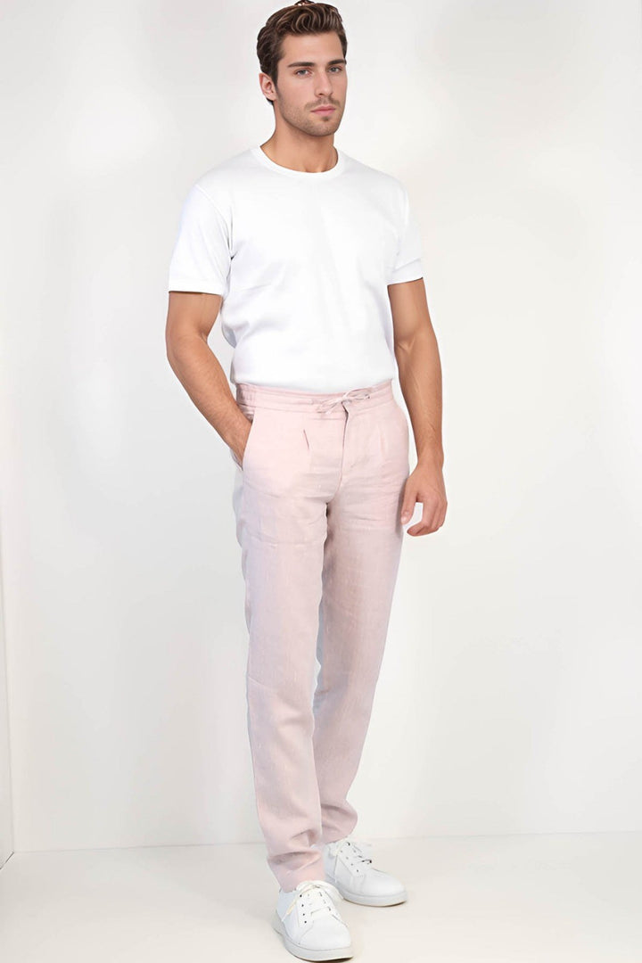 VELVARDE KETEN JOGGER+İPLİ LASTLİKLİ PANT. A.PEMBE