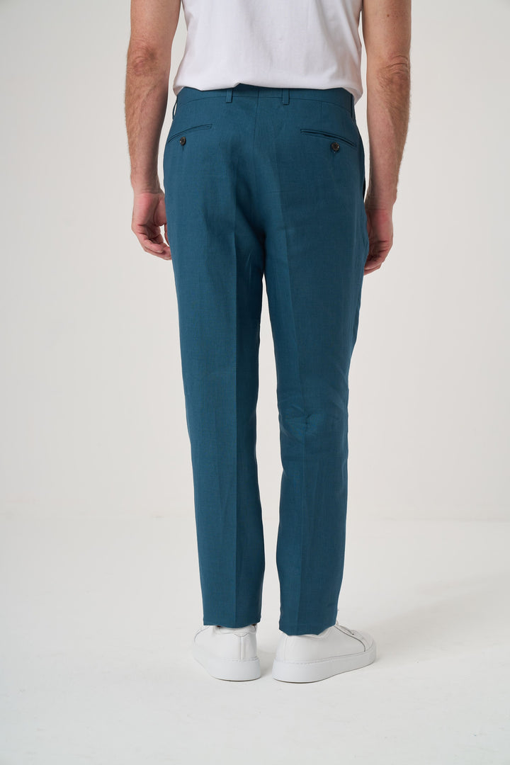 KETEN SLIM PANTOLON KOYU MAVİ