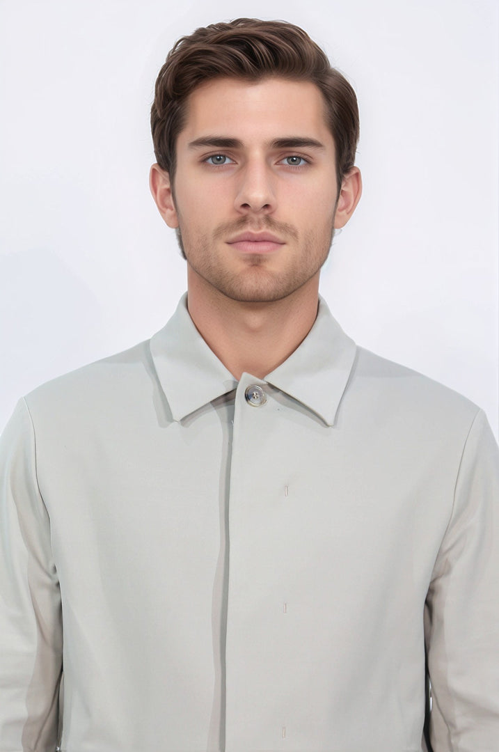 comfort fit bi-strech hafif dokulu bej astarsız gömlek ceket