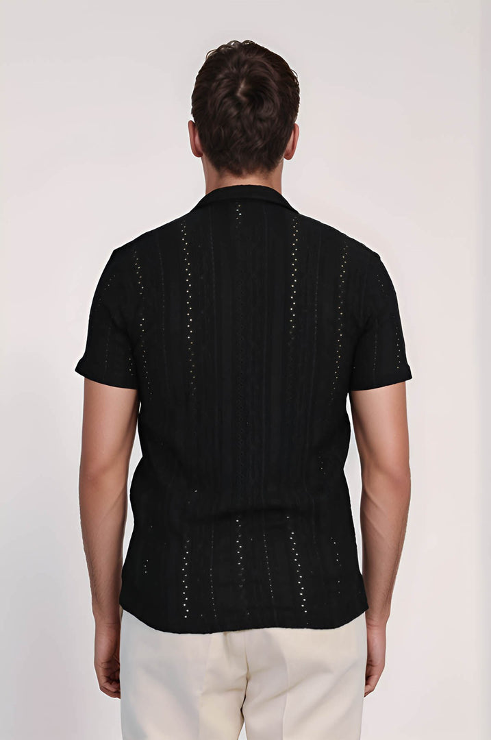 VELVARDE DELİKLİ DÜĞMELİ TSHIRT SİYAH