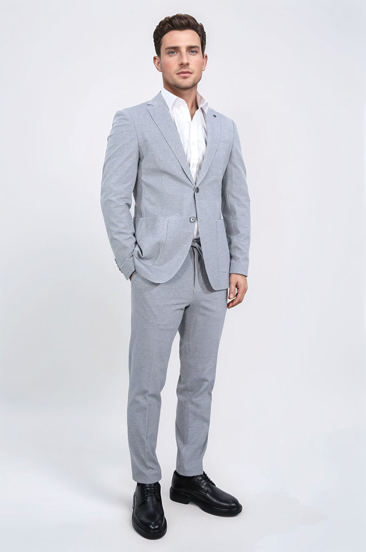 comfort fit bi-strech hafif dokulu gri astarsız tek ceket 