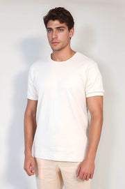 VELVARDE DÜZ BİSİKLET YAKA TSHIRT KREM (1881)