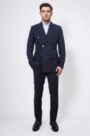 slim fit sivri yaka kruvaze lacivert takım elbise 