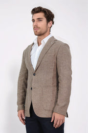 slim fit mono yaka koyu bej astarsız tek ceket 