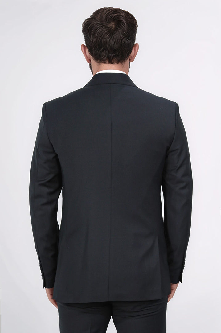 slim fit sivri yaka kruvaze siyah takım elbise 