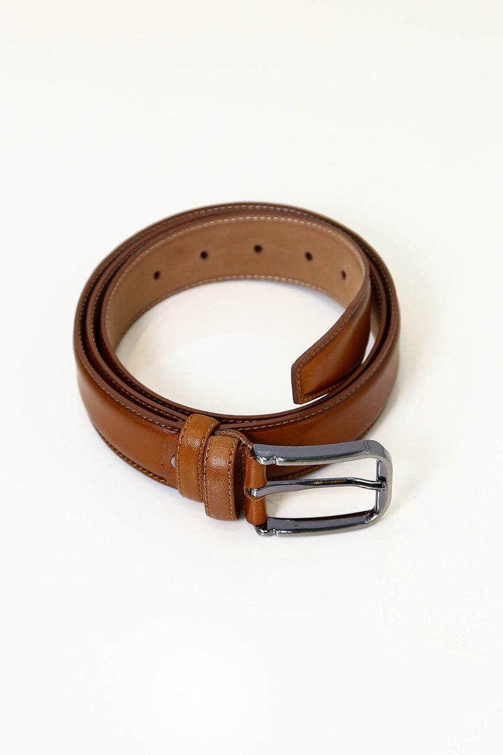 klasik dikişli deri kemer taba 